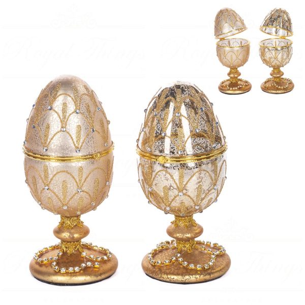 Tr 19197 Goodwill Christmas Decorative Items Glass Ant.jewel Egg Box Tabletop Gold Cream