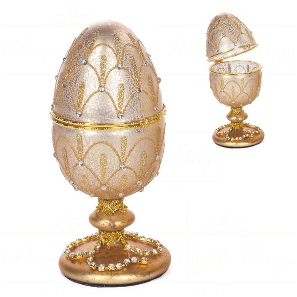 Tr 19197 Goodwill Christmas Decorative Items Glass Ant.jewel Egg Box Tabletop Gold Cream Vari Champagne