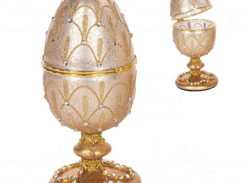 Tr 19197 Goodwill Christmas Decorative Items Glass Ant.jewel Egg Box Tabletop Gold Cream Vari Champagne