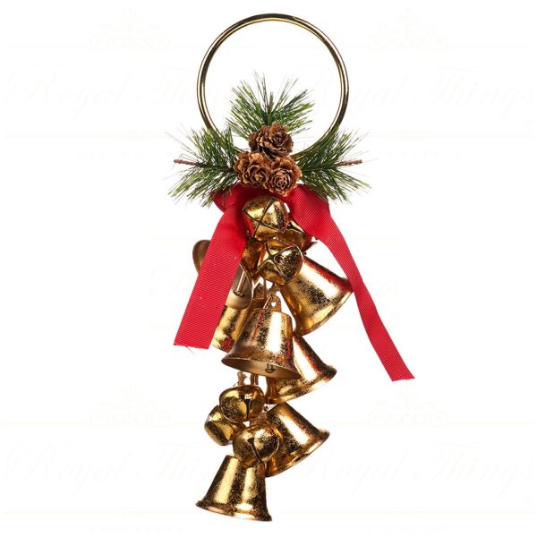 Tr 20555 Goodwill Christmas Decorative Items Metal Pine Bells Display Door Hanger Gold Green Red