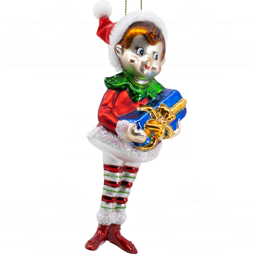 TR 20597 goodwill glass christmas ornaments glass xmas elf with gift red green white Tr 20597 Goodwill Glass Christmas Ornaments Glass Xmas Elf With Gift Red Green White