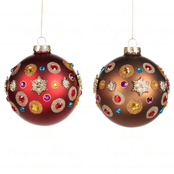 Tr 20646 Goodwill Christmas Balls Glass Jewel Dot Snowflakes Ball Red Brown