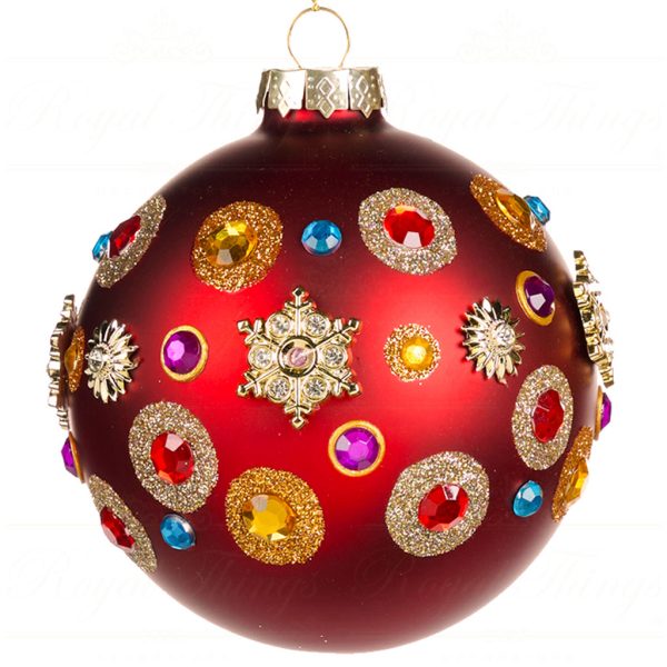 Tr 20646 Goodwill Christmas Balls Glass Jewel Dot Snowflakes Ball Red Brown Vari Red