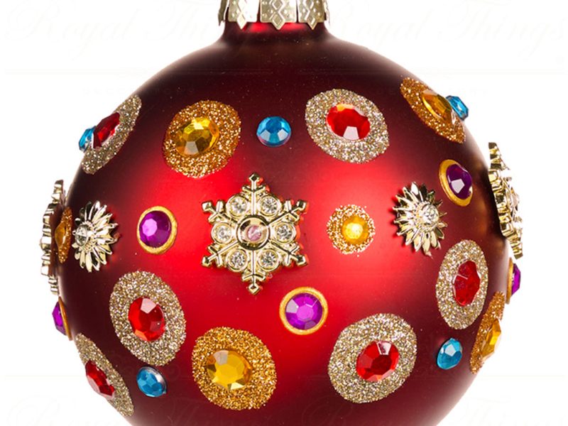 Tr 20646 Goodwill Christmas Balls Glass Jewel Dot Snowflakes Ball Red Brown Vari Red