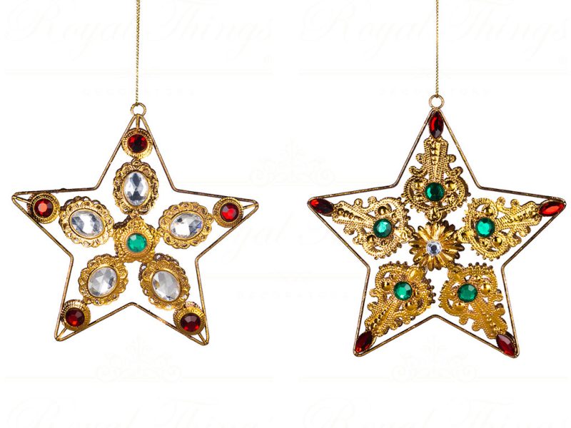 Tr 20648 Goodwill Christmas Ornaments Metal Wire Jewel Star Ornament Gold Red Green