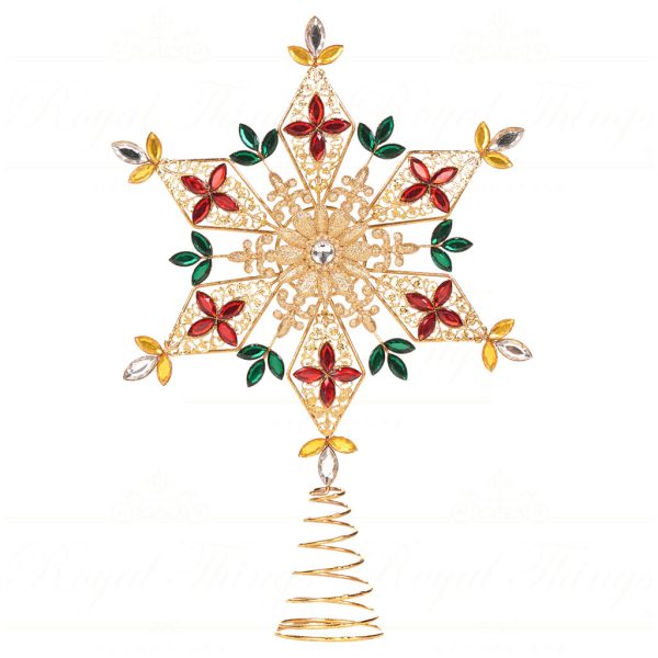 Tr 20650 Goodwill Christmas Decorative Items Metal Jewel Star Snowflakes Tree Topper Gold Red
