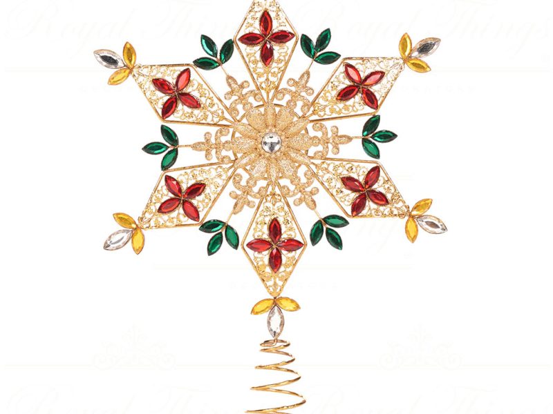 Tr 20650 Goodwill Christmas Decorative Items Metal Jewel Star Snowflakes Tree Topper Gold Red