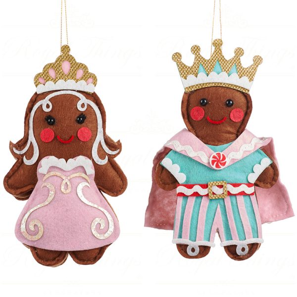 Tr 22305 Goodwill Christmas Ornaments Felt Gingerbread Prince Princess Ornament Pink Brown Blue