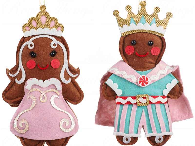 Tr 22305 Goodwill Christmas Ornaments Felt Gingerbread Prince Princess Ornament Pink Brown Blue