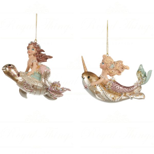 Tr 22369 Goodwill Christmas Ornaments Mermaid Riding Sea Animal Ornament Pink