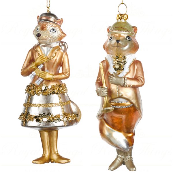 Tr 22438 Goodwill Glass Christmas Ornaments Glass Mr Mrs Fox Ornament Gold Cream Champagne