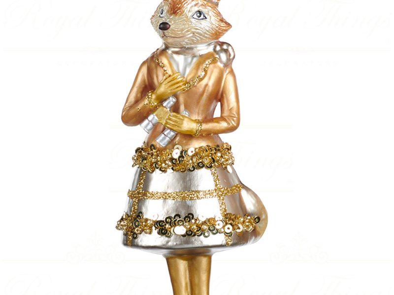 Tr 22438 Goodwill Glass Christmas Ornaments Glass Mr Mrs Fox Ornament Gold Cream Champagne Girl