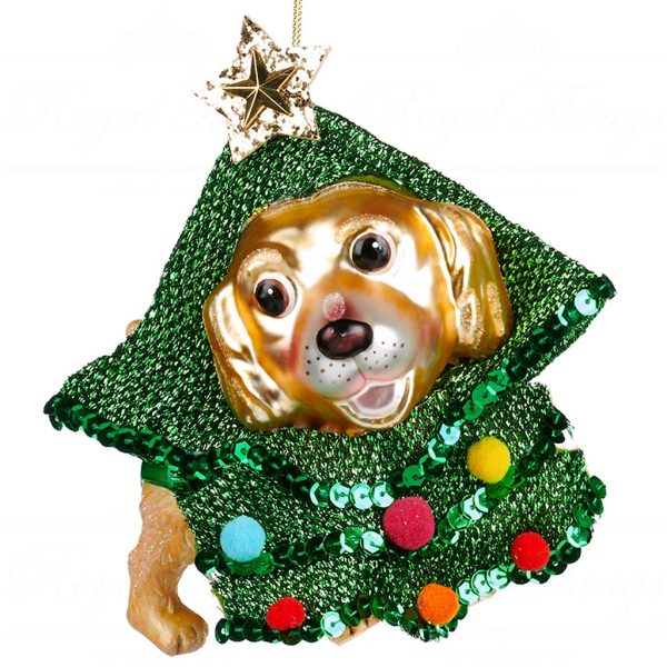 Tr 22458 Goodwill Christmas Ornaments Glass Dog In Xmas Tree Costume Ornament Green White Gold Vari Gold