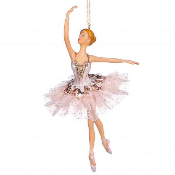 Tr 22570 Goodwill Christmas Ornaments Tulle Ballerina Ornament White Pink Gold Halfopen