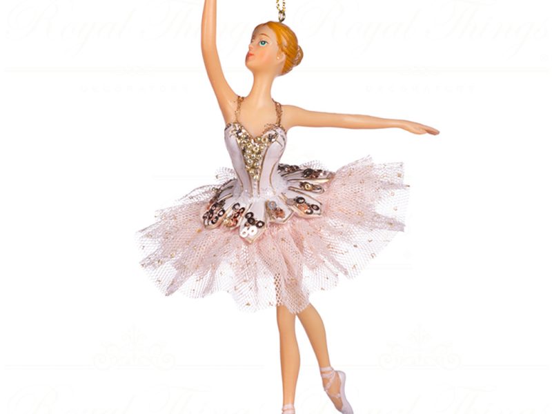 Tr 22570 Goodwill Christmas Ornaments Tulle Ballerina Ornament White Pink Gold Halfopen