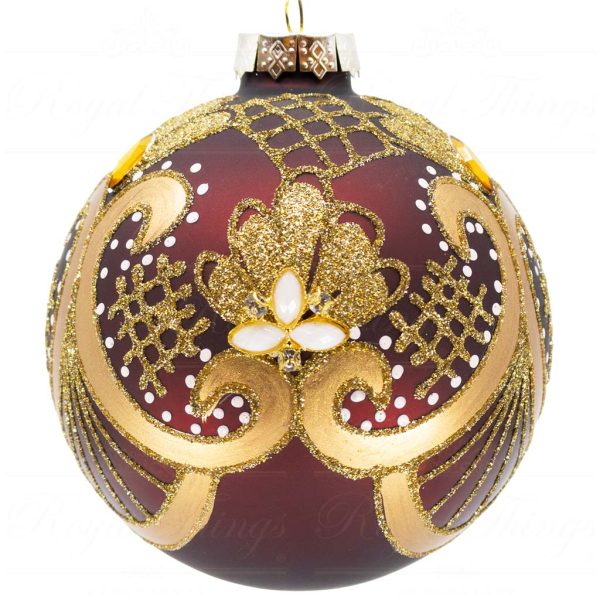 Tr 23148 Goodwill Glass Christmas Balls Glass Majestic Tsarina Ball Burgundy Gold Vari Round Face