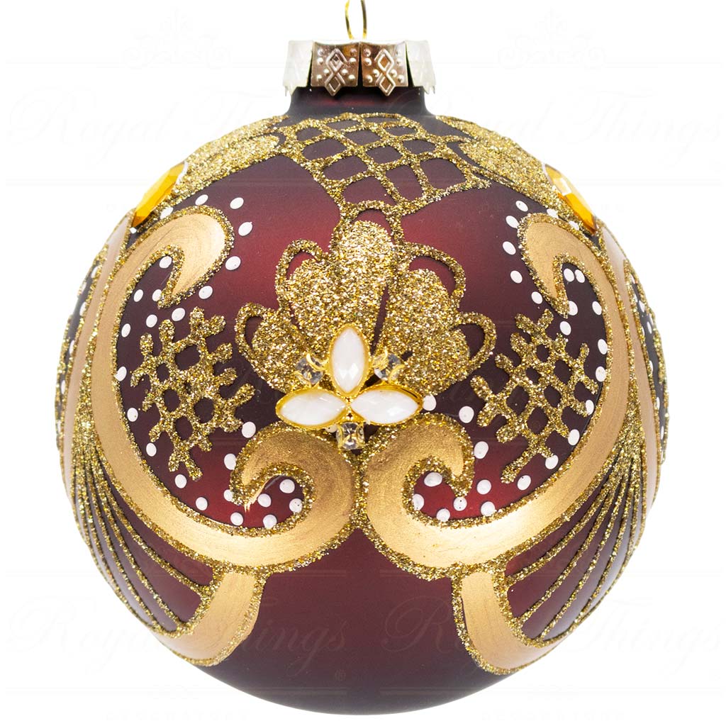 TR 23148 goodwill glass christmas balls glass majestic tsarina ball burgundy gold vari round face Tr 23148 Goodwill Glass Christmas Balls Glass Majestic Tsarina Ball Burgundy Gold Vari Round Face