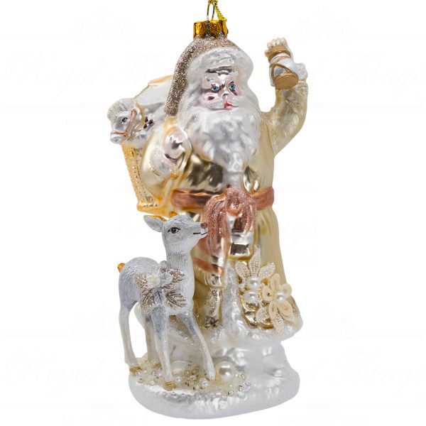 Tr 24544 Goodwill Glass Christmas Ornaments Glass Pearl And Flower Santa With Deer White Gold