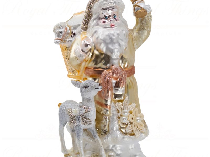 Tr 24544 Goodwill Glass Christmas Ornaments Glass Pearl And Flower Santa With Deer White Gold