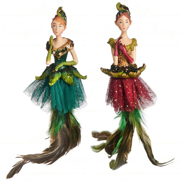 Tr 25018 Goodwill Christmas Ornaments Tulle Featheared Fairy Lady Ornament Burgundy Green
