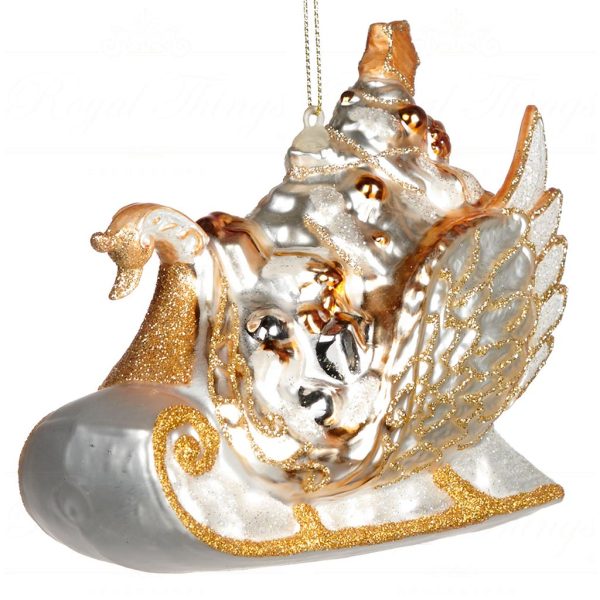 Tr 25151 Goodwill Glass Christmas Ornaments Glass Swan Sleigh With Gifts Ornament White Gold