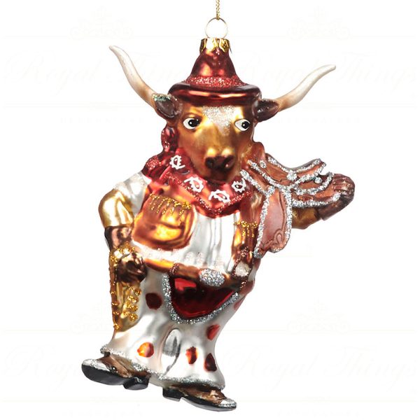 Tr 25153 Goodwill Glass Christmas Ornaments Glass Cowboy Santa Ox Ornament Gold Red White Multi Vari B