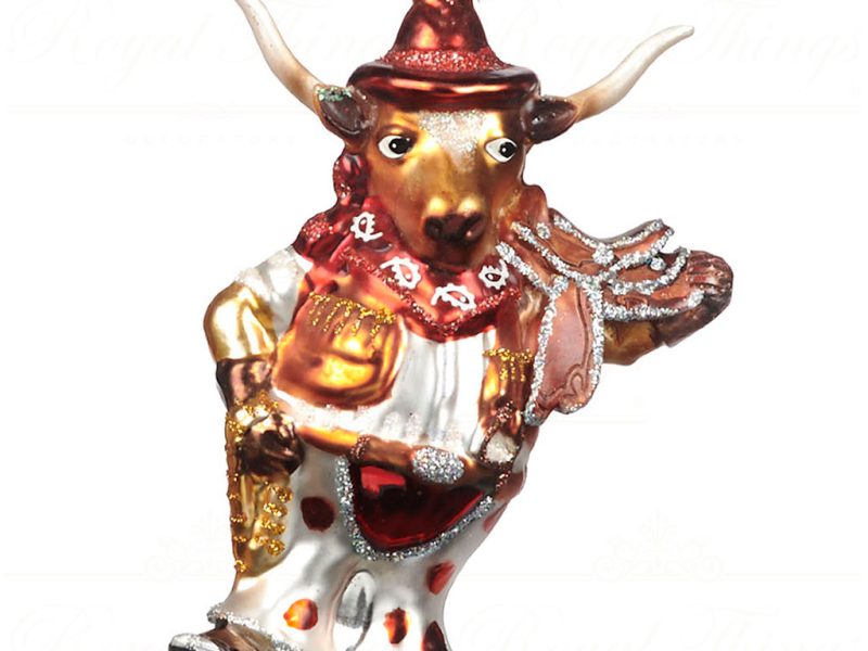 Tr 25153 Goodwill Glass Christmas Ornaments Glass Cowboy Santa Ox Ornament Gold Red White Multi Vari B