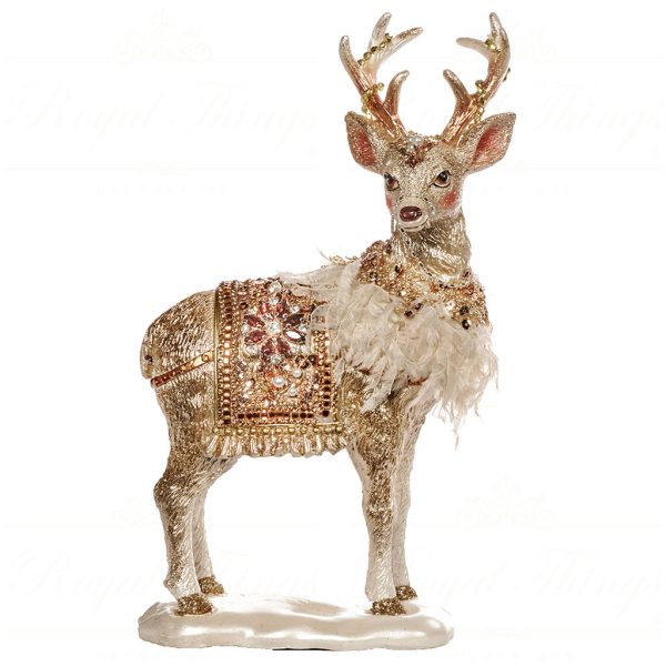 Tr 25332 Goodwill Tabletop Jewel Sequin Deer With Saddle Tabletop Champagne Cream Gold