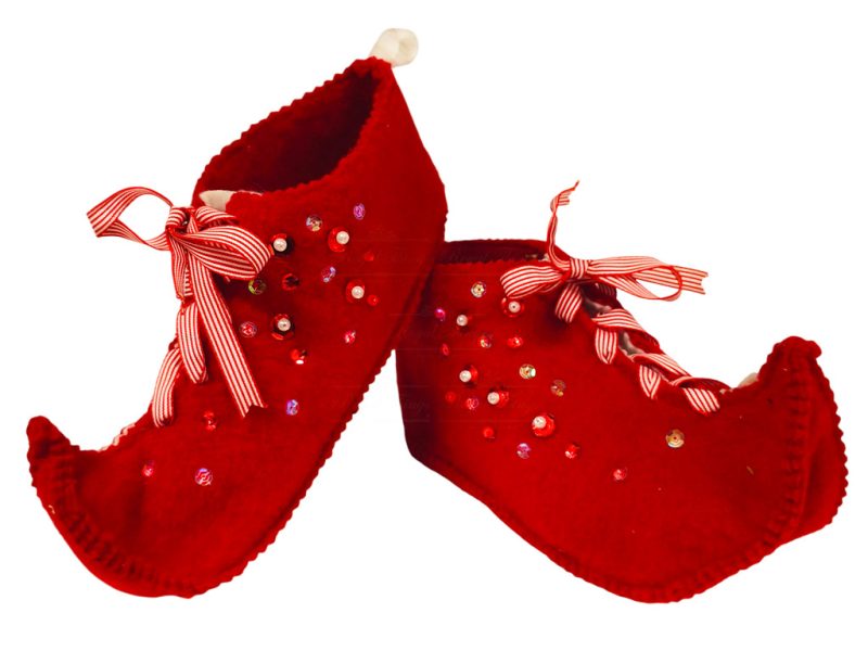 Y 30889 Goodwill Christmas Decorative Items Felt Santa Shoe Red White