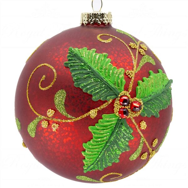 Ya 92011 Goodwill Glass Christmas Balls Glass Antique 3 D Holly Ball Red White Green Vari Red