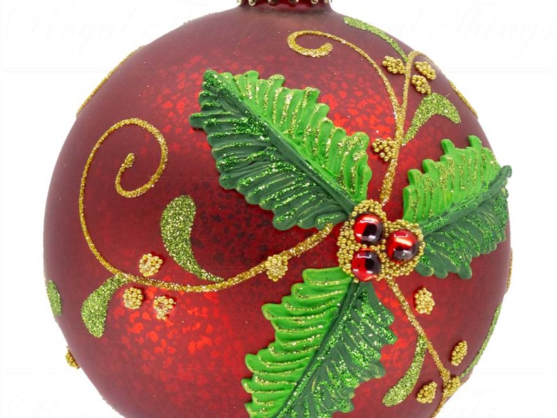 Ya 92011 Goodwill Glass Christmas Balls Glass Antique 3 D Holly Ball Red White Green Vari Red