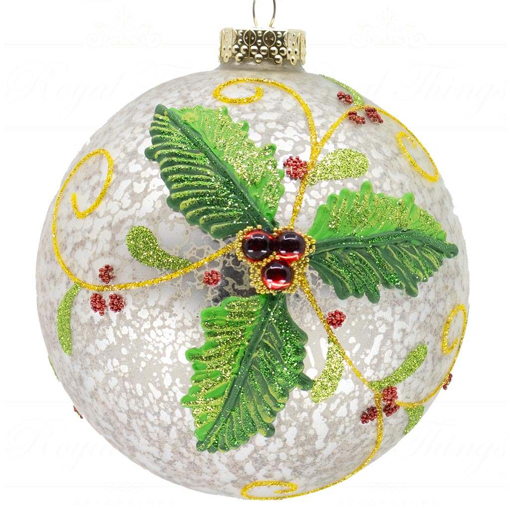 YA 92011 goodwill glass christmas balls glass antique 3 d holly ball red white green vari white Ya 92011 Goodwill Glass Christmas Balls Glass Antique 3 D Holly Ball Red White Green Vari White