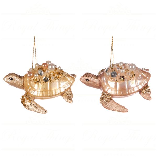 Ya 92464 Goodwill Glass Christmas Ornaments Glass Turtle Ornament Cream Champagne Light Pink
