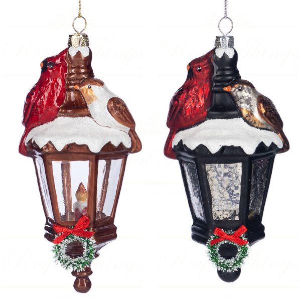 Ya 92704 Goodwill Glass Christmas Ornaments Glass Lantern With Bird Ornament Black Brown Red