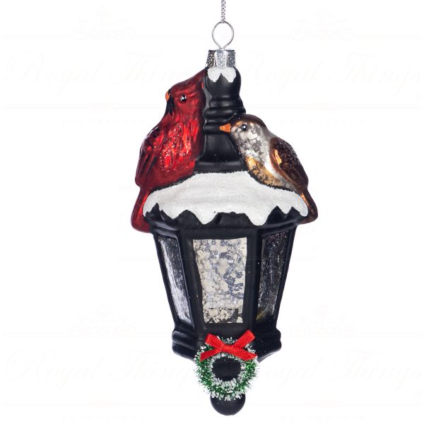 Ya 92704 Goodwill Glass Christmas Ornaments Glass Lantern With Bird Ornament Black Brown Red Vari Black