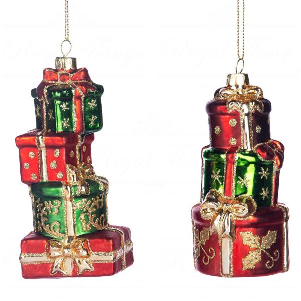 Ya 92715 Goodwill Glass Christmas Ornaments Glass Stack Of Gift Box Ornament Green Red Gold