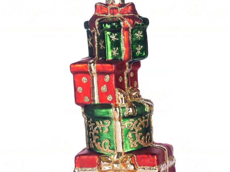 Ya 92715 Goodwill Glass Christmas Ornaments Glass Stack Of Gift Box Ornament Green Red Gold Vari Square