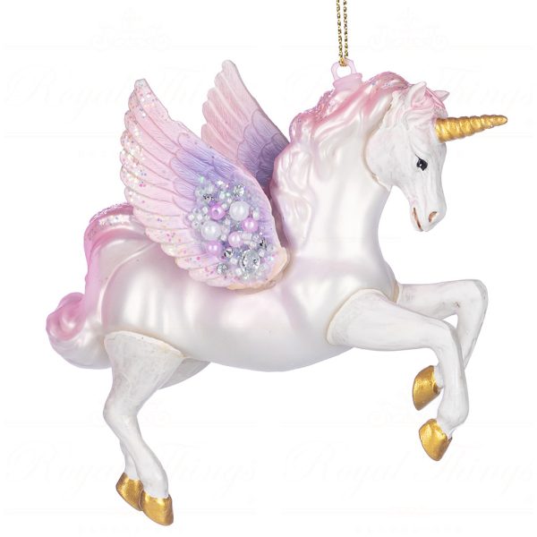 Ya 92741 Goodwill Glass Christmas Ornaments Glass Pearl Flying Unicorn Ornament White Pink Purple
