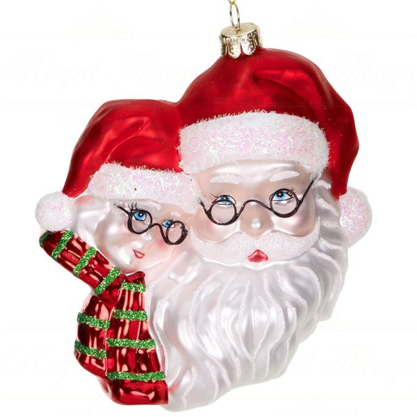 Ya 92804 Goodwill Glass Christmas Ornaments Glass Santa Mrs Claus Head Ornament Red White
