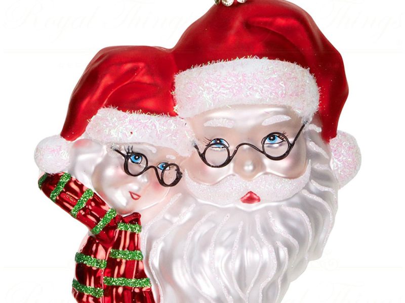 Ya 92804 Goodwill Glass Christmas Ornaments Glass Santa Mrs Claus Head Ornament Red White