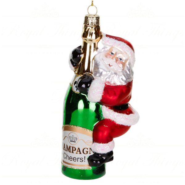 Ya 92815 Goodwill Glass Christmas Ornaments Glass Santa Climbing Hampagne Bottle Ornament Red Green