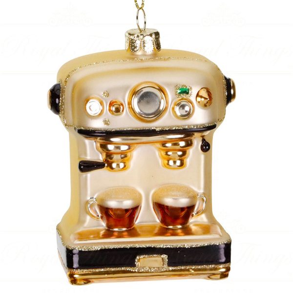 Ya 92816 Goodwill Christmas Ornaments Glass Coffee Machine Ornament Cream Black Gold