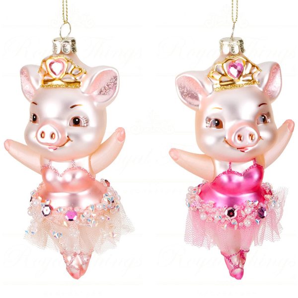 Ya 92818 Goodwill Christmas Ornaments Glass Piglet Ballerina Girl Ornament Pink