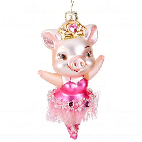 Ya 92818 Goodwill Christmas Ornaments Glass Piglet Ballerina Girl Ornament Pink Darkpink