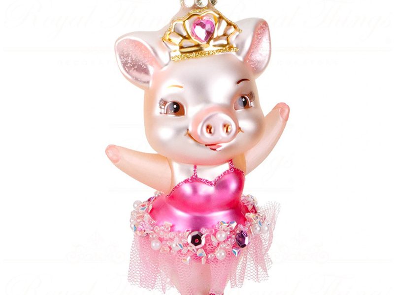 Ya 92818 Goodwill Christmas Ornaments Glass Piglet Ballerina Girl Ornament Pink Darkpink