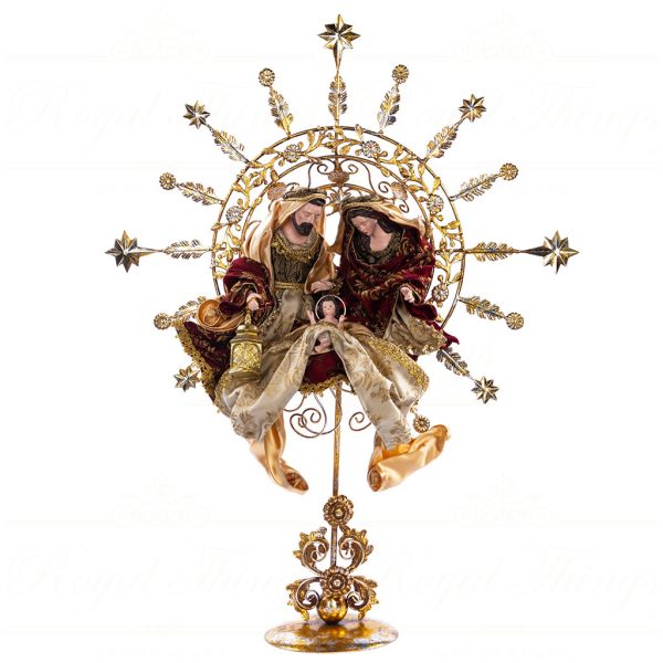 Z 19600 Goodwill Christmas Decorative Items Fabric Mettalic Holy Family On Base Burgundy Gold