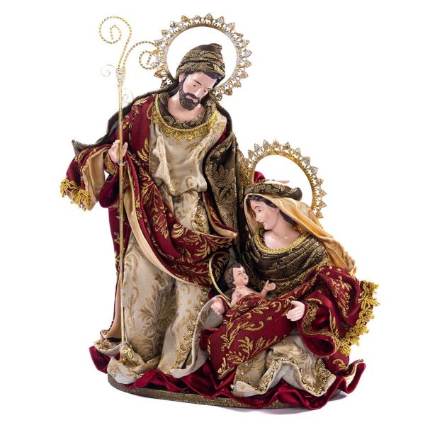 Z 19603 Christmas Decorative Items Holy Family Scene On Base Tabletop Burgundy Brown Gold