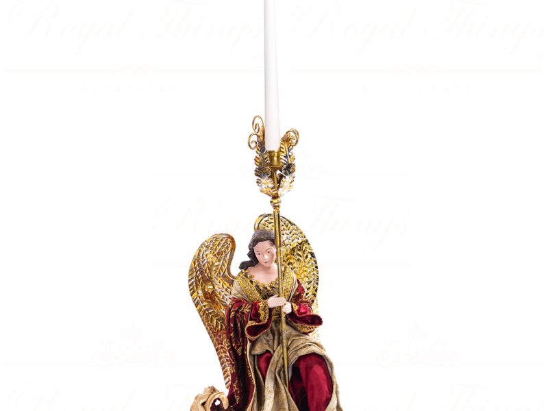 Z 19606 Goodwill Christmas Decorative Items Fabric Mettallic Kneeling Angel Candle Holder Burgundy