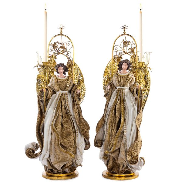 Z 19608 Christmas Decorative Items Angel Candle Holder Tabletop White Cream Gold