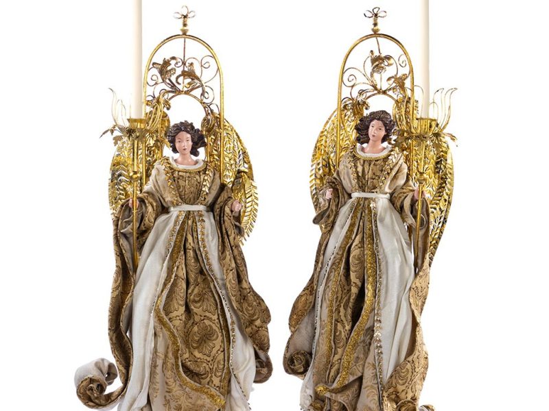 Z 19608 Christmas Decorative Items Angel Candle Holder Tabletop White Cream Gold